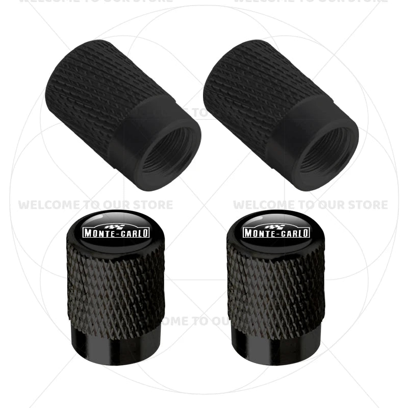 Skoda Monte Carlo Logo Tire Valve Caps | 4Pcs Aluminum Wheel Stem Air Dust Covers detail view