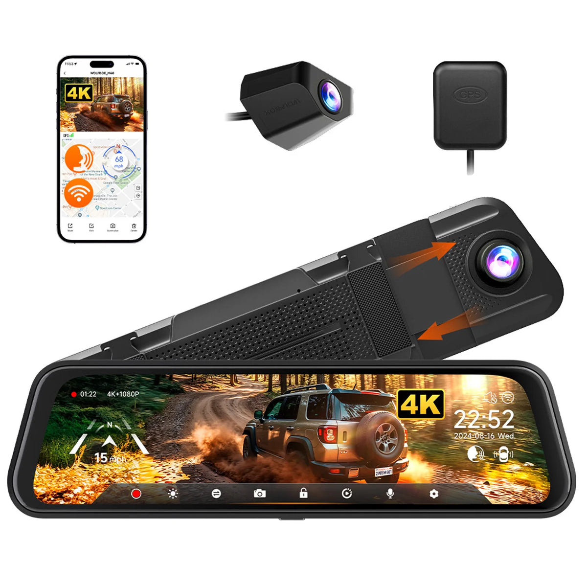 Dash Cam 4K+1080P M40 Front and Rear with Voice Control ADAS and GPS