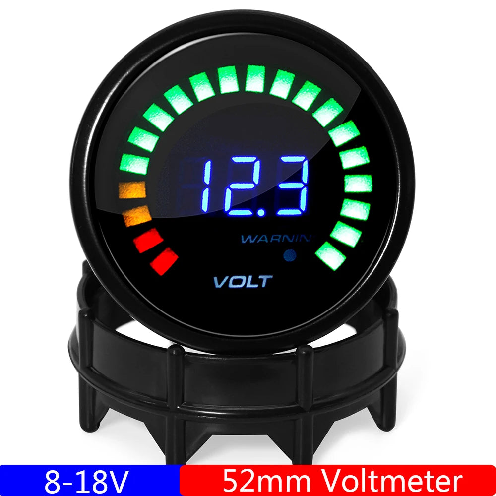 2" 52MM Digital LED Gauge Set | PSI Boost Vacuum Water Temp Oil Temp Oil Press Voltmet close-up view