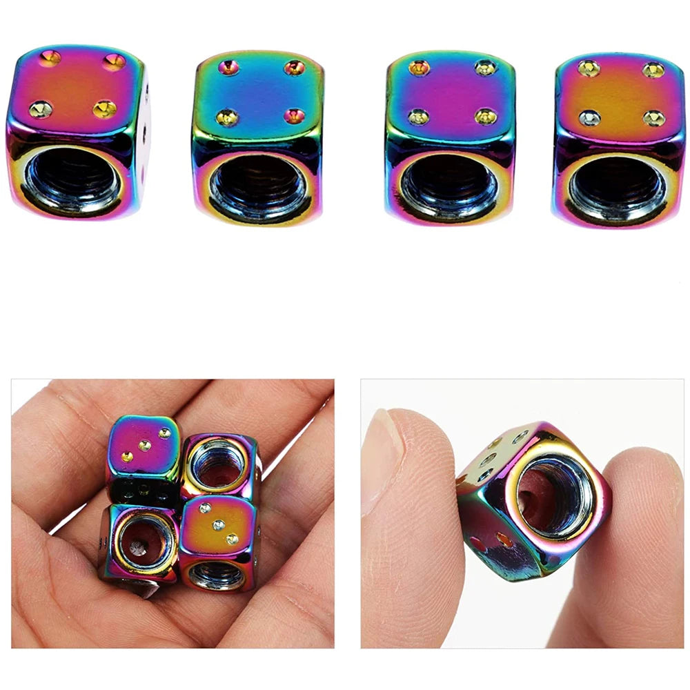 Aluminum Alloy Dice Valve Caps for Cars and Motorcycles | Set of 4 close-up view