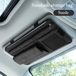 Suede Car Sunshade Storage Cover with Glasses Clip and ID Card Holder detail view