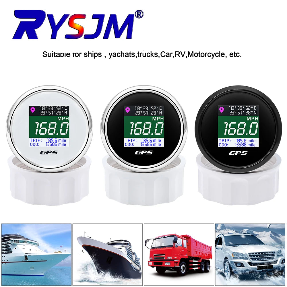 52mm GPS Speedometer Odometer | LCD Speed Gauge with GPS Antenna for Boat Car Motorcycle