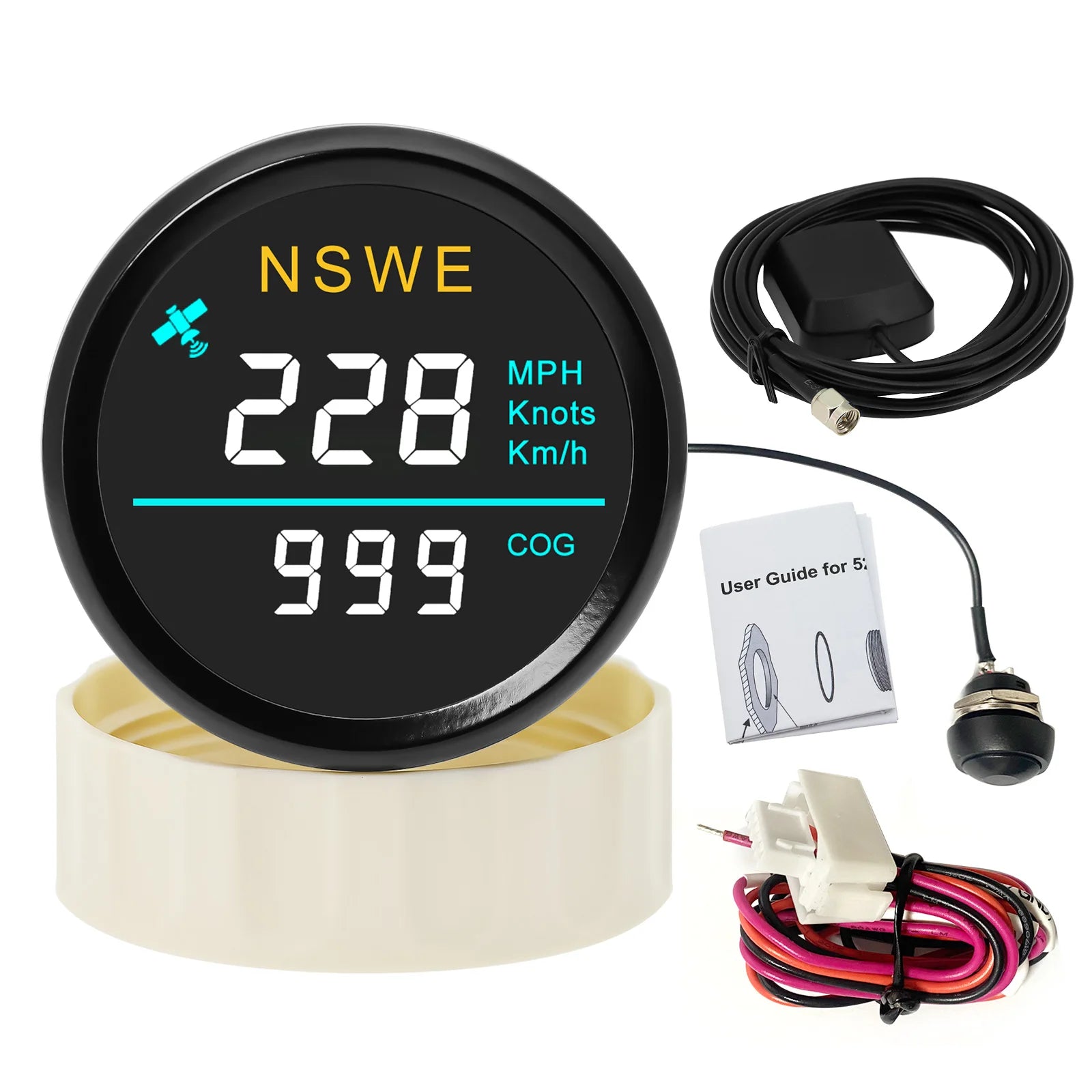 Universal 52mm LCD Digital GPS Speedometer with Antenna | MPH Knot Km/h COG Gauge for lifestyle view