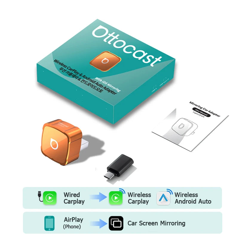 OTTOCAST MINI AIR Cube 4.0 Wireless CarPlay Android Auto Adapter 3 in 1 Dongle Airpla lifestyle view
