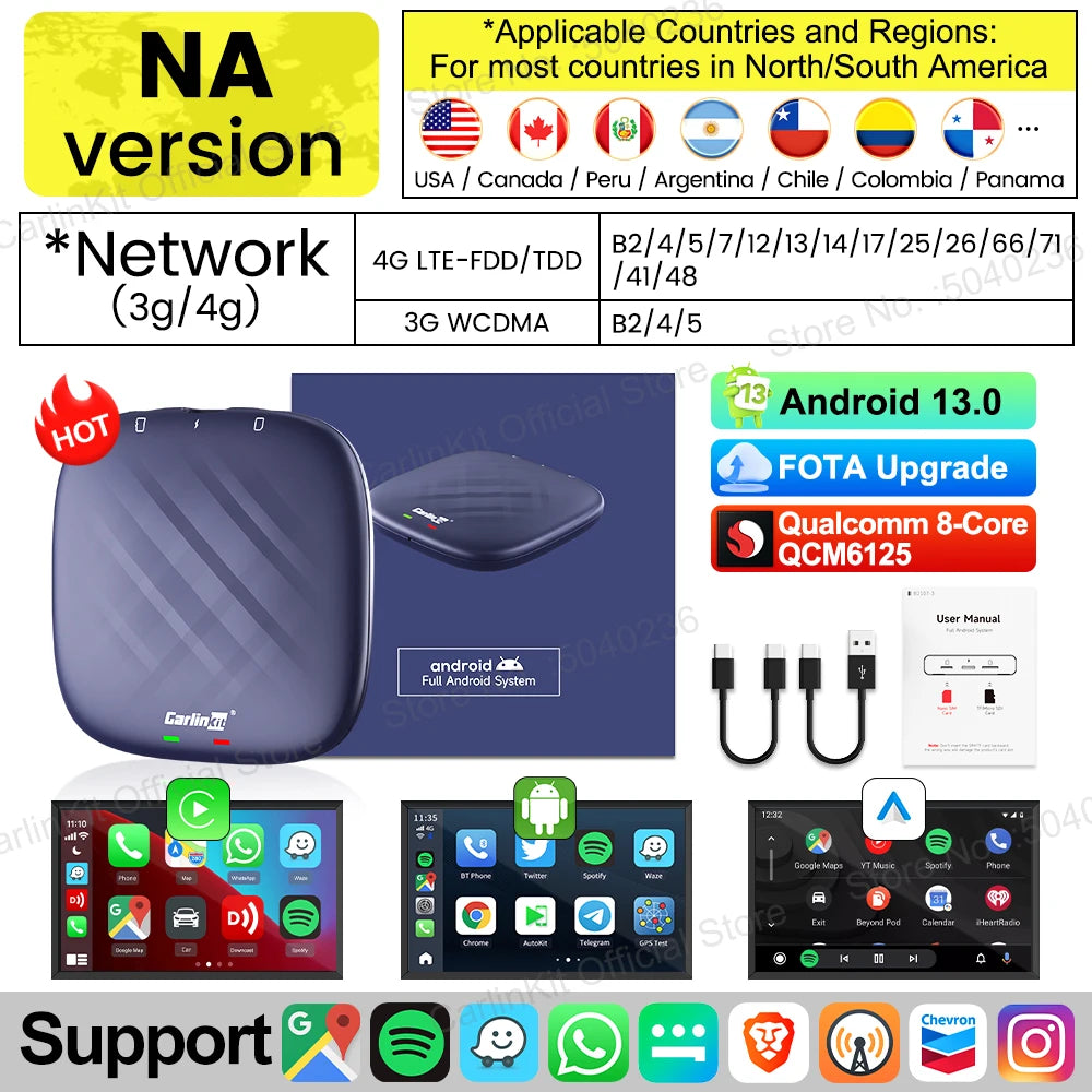 CarlinKit 8G+128G Android 13 CarPlay AI Box | Qualcomm 8-Core Wireless Adapter close-up view