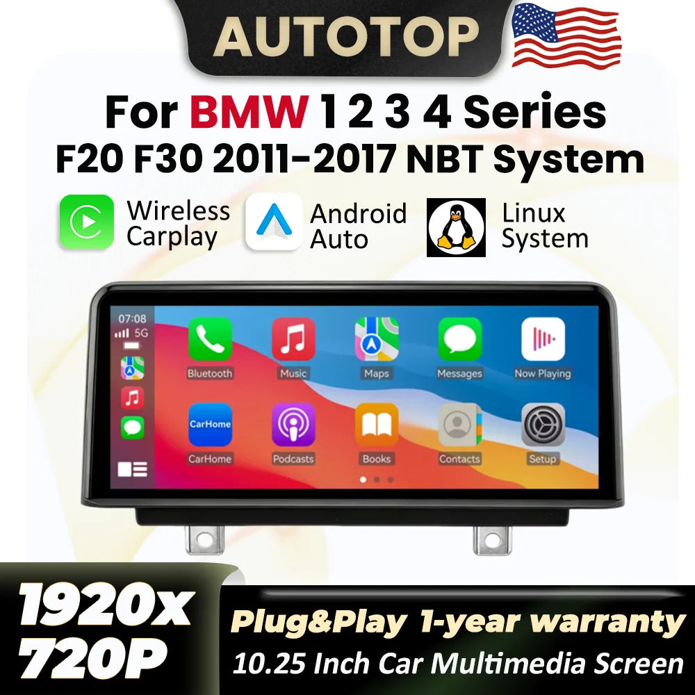 10.25 Inch Linux Wireless Carplay Android Auto Car Radio Multimedia For BMW 1 2 3 4 Series F20 F21 F