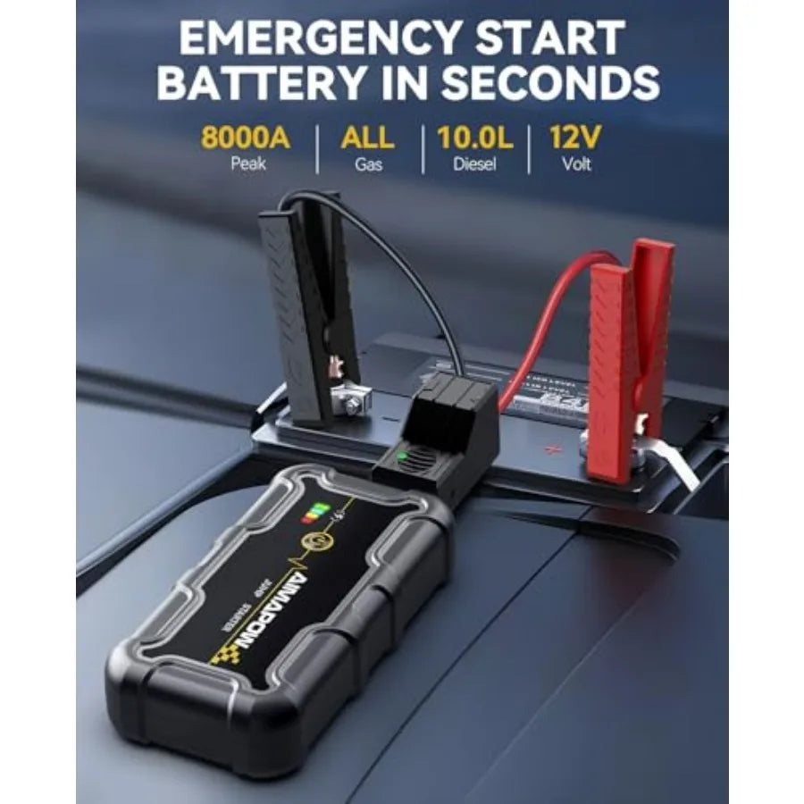 Portable Car Battery Jump Starter 8000A 20000mAh Jump Box with Fast Charge Built-in Light Compact Design Compatible with All Ga