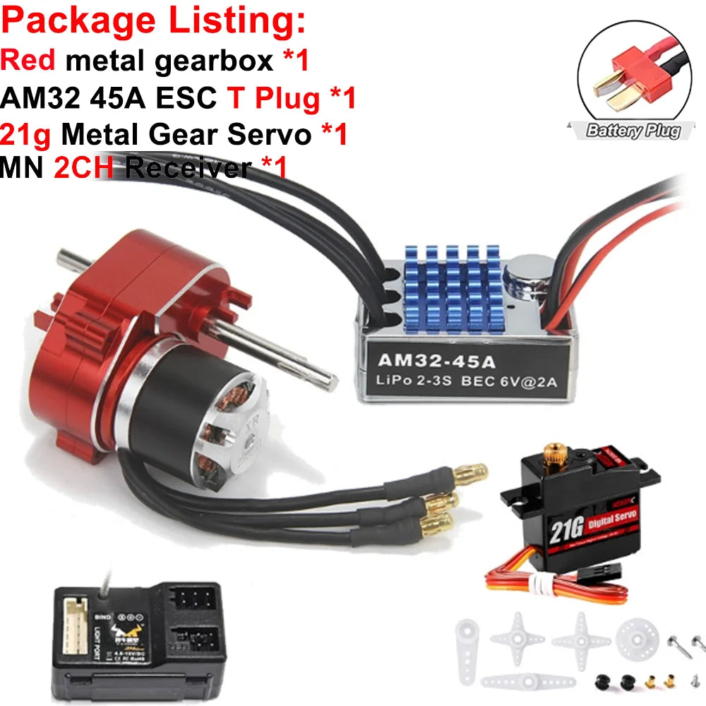Full Metal Gearbox 2322 2600KV Brushless Motor AM32 45A ESC Adjuster 21g Servo for 1/12 RC Car Crawler MN82 MN78 MN168 MN99 MN98