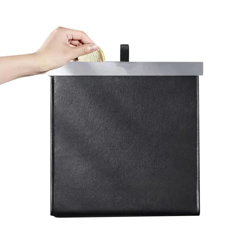 Car Trash Bag Leather Front-Row Hanging Garbage Bin Foldable Waterproof Storage Bucket R detail view