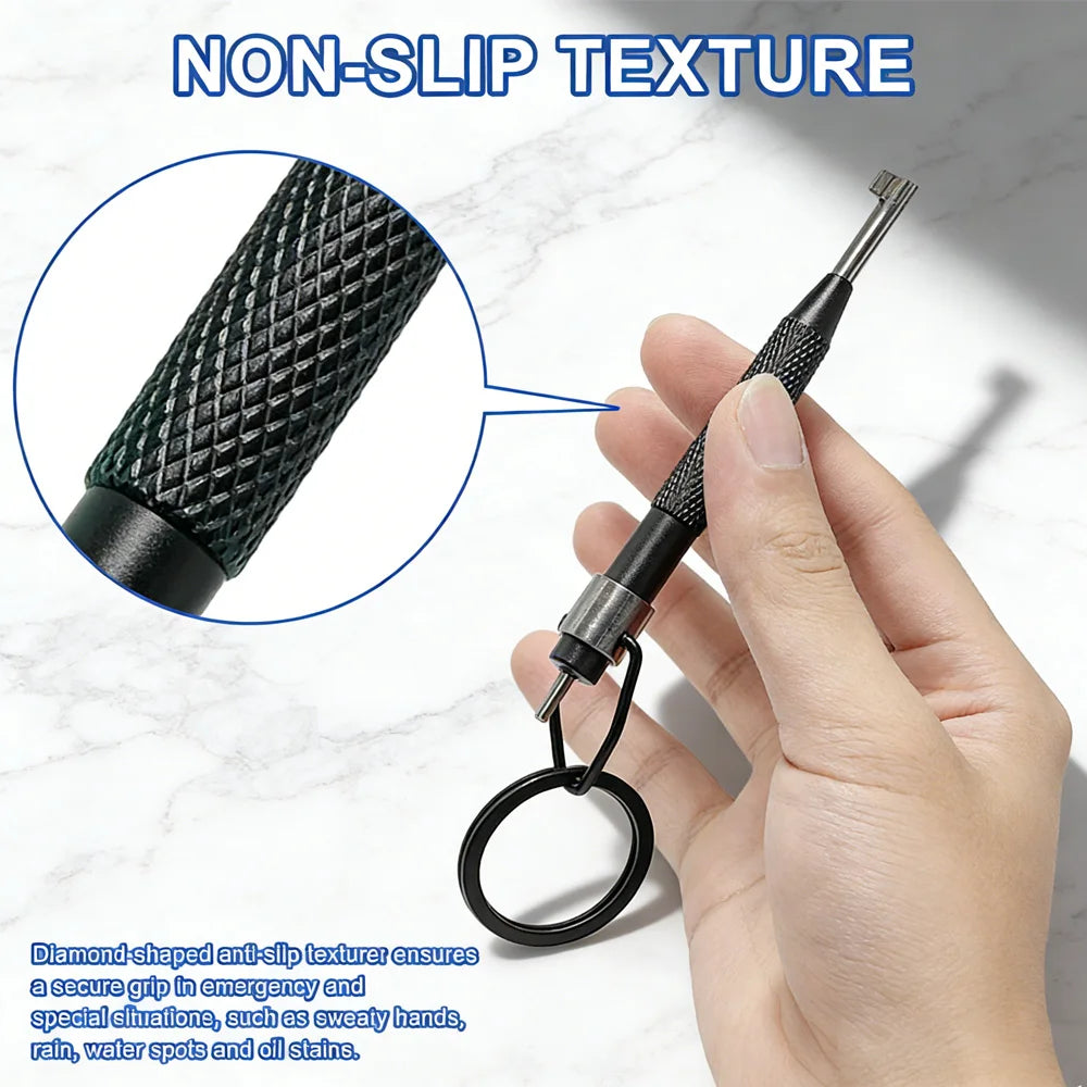 Rotating Release Tool: Stainless Steel + Aluminum Alloy, with Key Ring, Fits All Stand close-up view