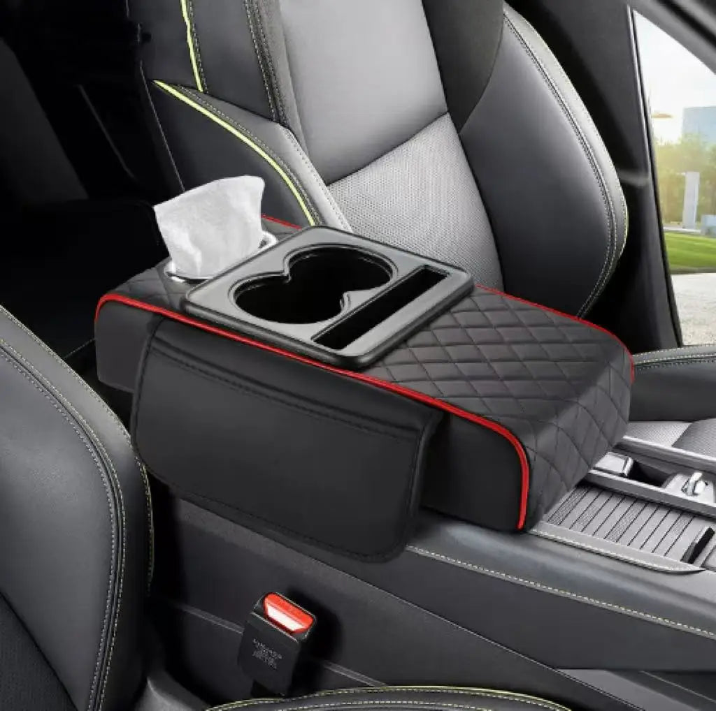 Auto Center Console Armrest Height Pad, Armrest Cushion Cover with 2 Cup Holders, All- close-up view