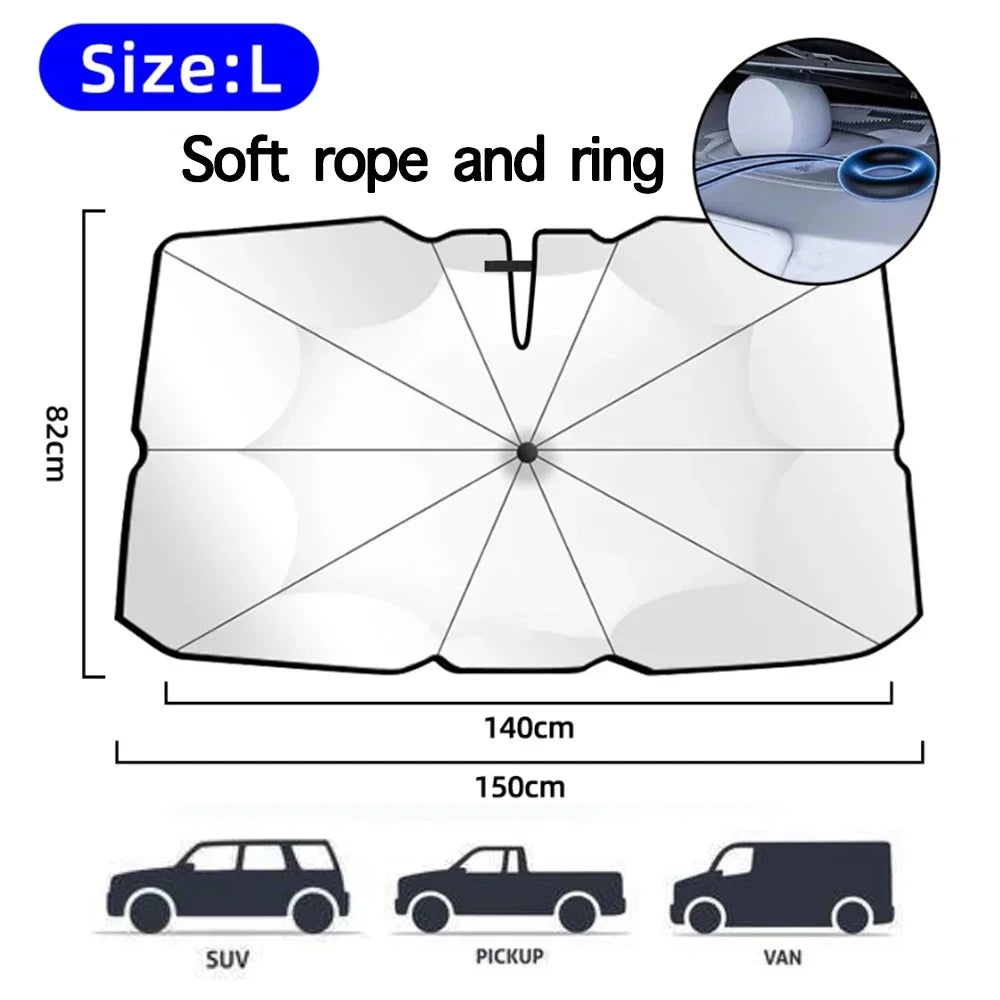 Foldable Car Windshield Sun Shade Umbrella | UV Block Heat Protection for Front Windo alternate view