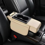 Car Center Console Height Increasing Armrest Cushion Multifunctional PU Leather Armrest Pad with Cup Holder Tissue Box Universal