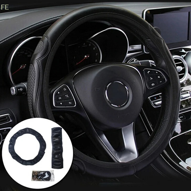 [FE] [FE] Universal Auto Car Steering Wheel Cover Leather Breathable Anti-slip 38cm