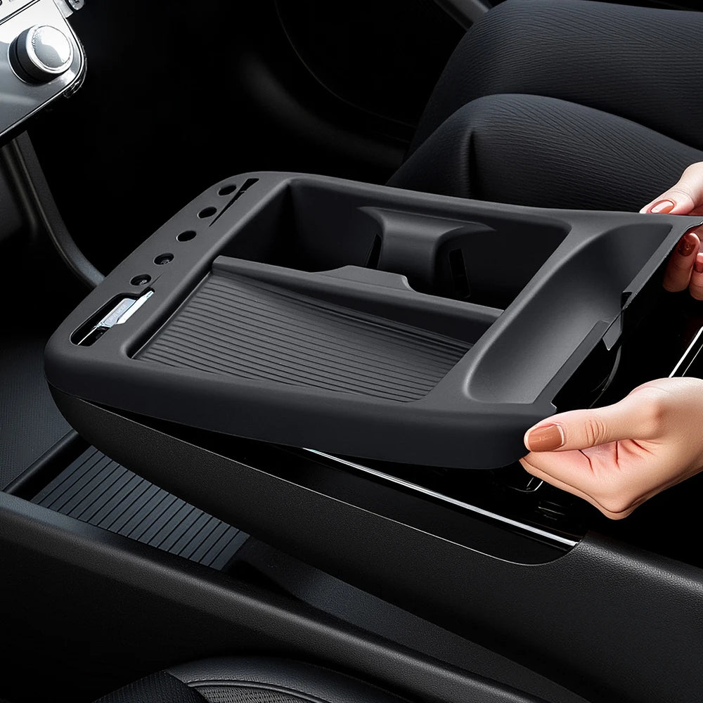 For Hyundai Tucson 2025 2026 Center Console Organizer Tray Armrest Storage Box Glass Lift Switch Silicone Cover Car Accessories