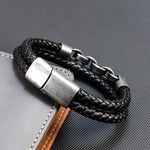 2025 Fashion Multi layered Stainless Steel Charm Viking Leather Bracelet Men's Woven B close-up view