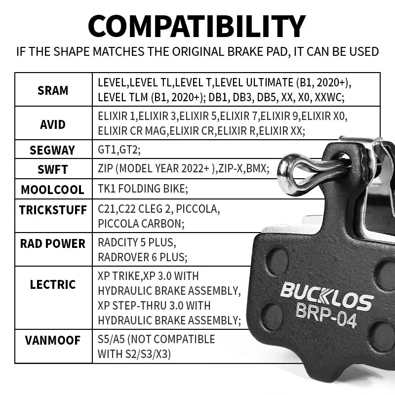 BUCKLOS Resin Disc Brake Pads for SRAM AVID | Wear-Resistant Hydraulic MTB Brake Pads alternate view