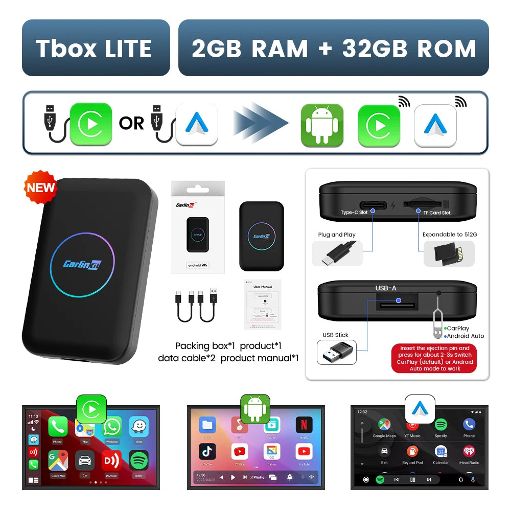 CarlinKit Lite Android TV Box | 3-in-1 Wireless Adapter for CarPlay and Android Auto alternate view