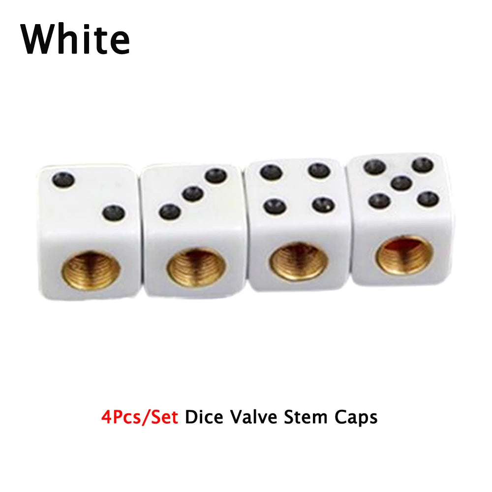 DSYCAR 4Pcs Gold Dice Tire Valve Caps | Dustproof Plastic Wheel Stem Caps for Auto Tru close-up view
