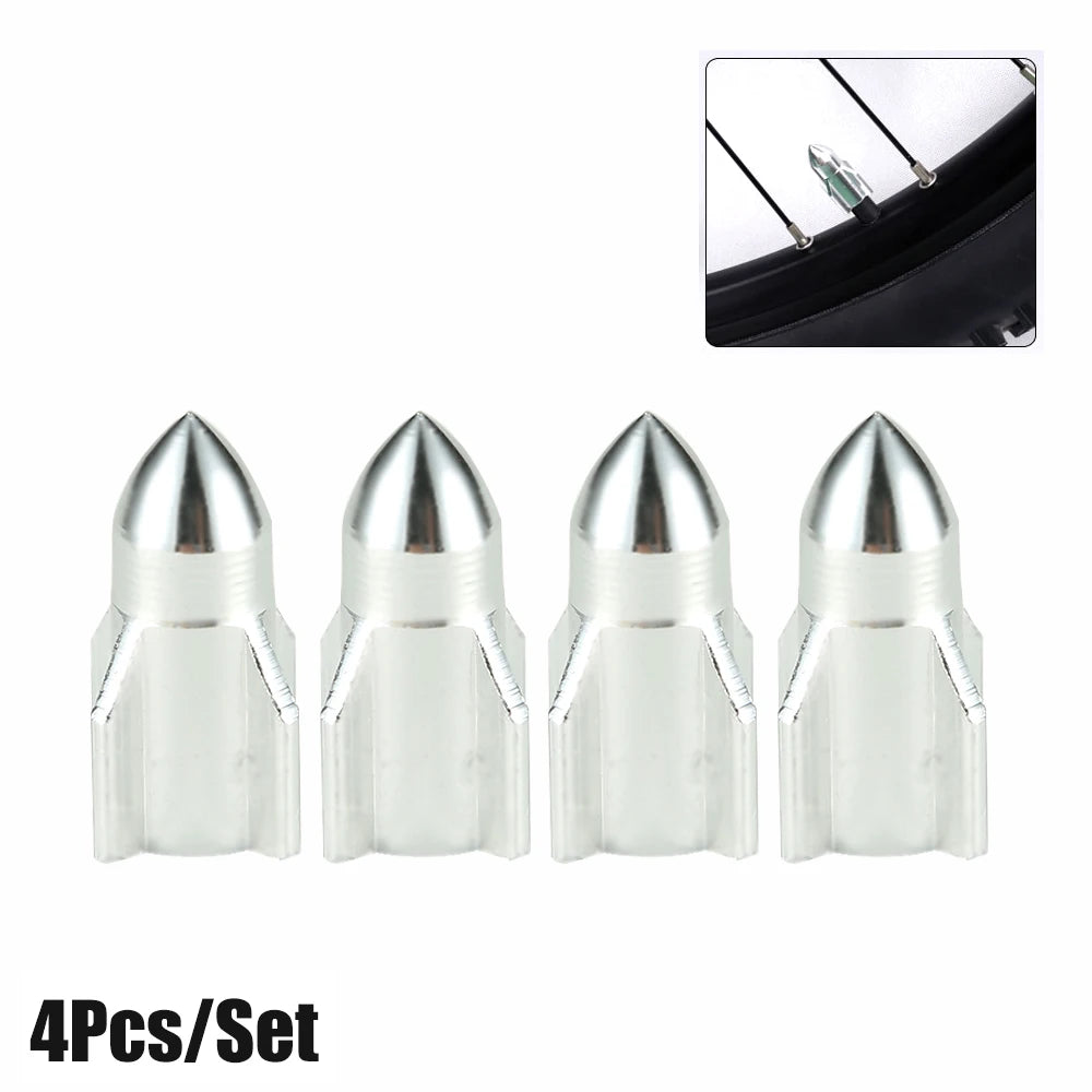 Aluminum Rocket Tire Valve Caps Set of 4 | Car and Motorcycle Alloy Valve Stem Covers detail view