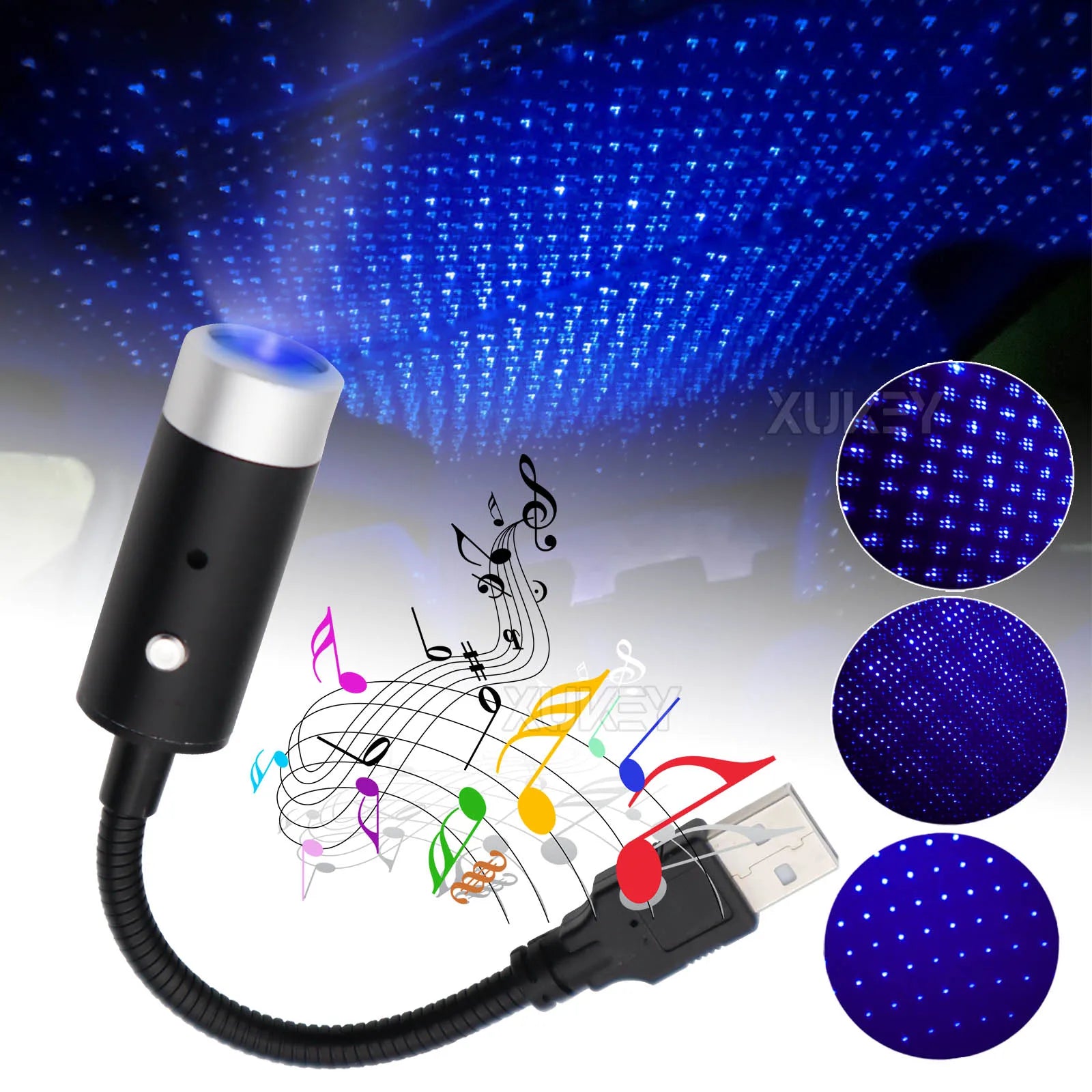 USB Star Night Light Projector | Auto Rotating Atmosphere Lamp for Car, Bedroom & Party