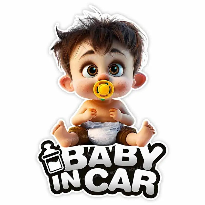 Cute Baby Pacifier in Car Warning Sticker | Baby Safety Car Window Decal close-up view