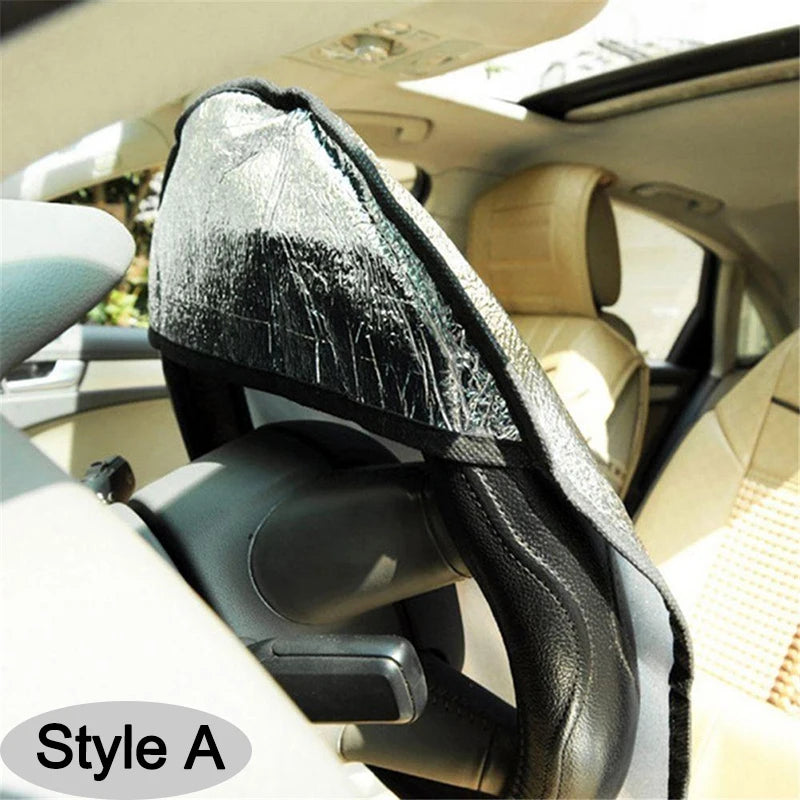 Steering Wheel Sun Shade Foldable Anti-UV Cover Silver alternate view