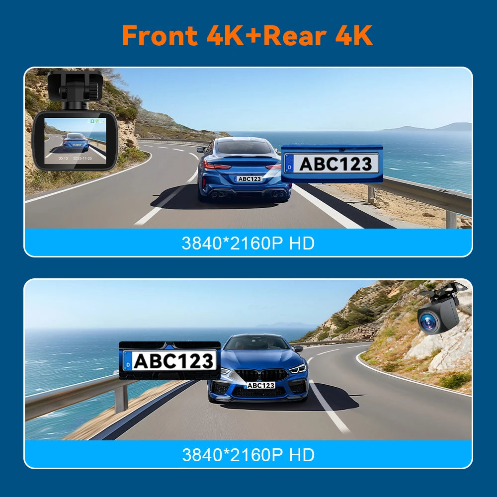4K UHD Dash Cam | Dual Lens, GPS, WiFi, Night Vision & 4K Rear View Camera alternate view