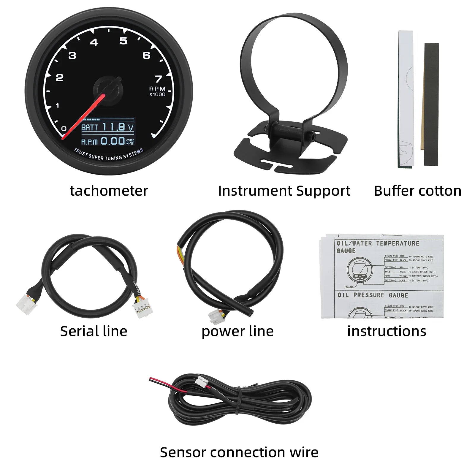 7-Color Backlight Display Gauge Set | Boost Water Temp Oil Pressure Tachometer detail view