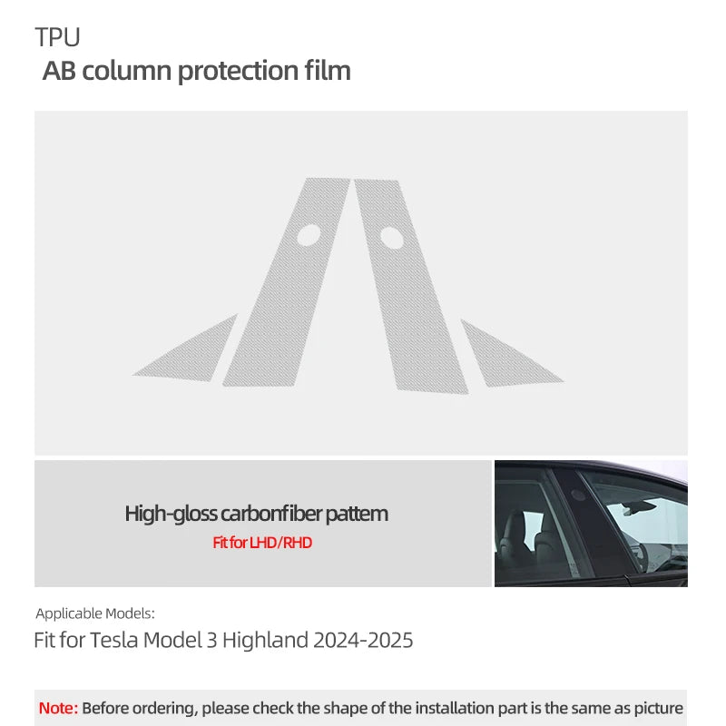 For Tesla Model 3 Highland 2024 Model Y 2019-2025 Juniper Car Body A B Center Pillar TPU Protector Film Decoration Accessories