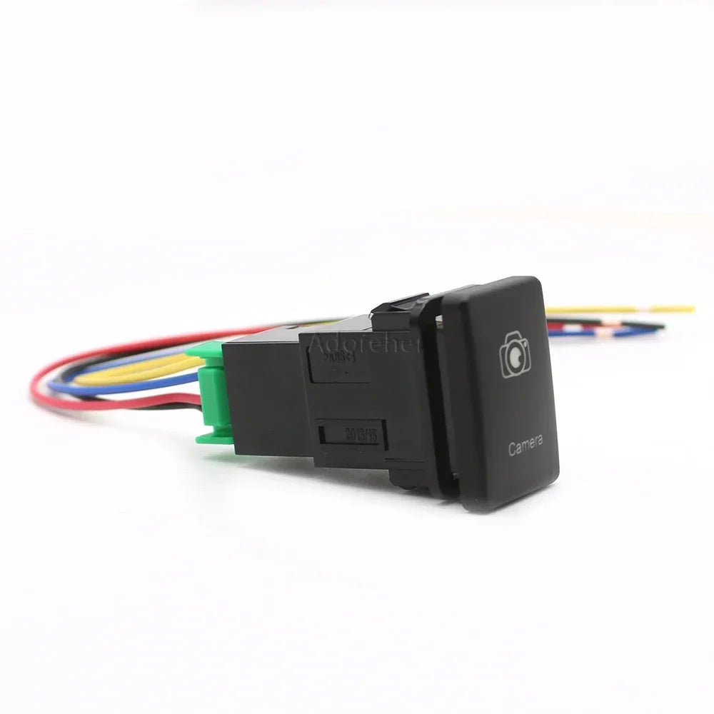 Blue LED Light Car Front Camera Switch Push Button with Wire for Toyota alternate view