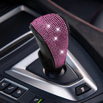 Universal Bling Diamond Gear Shift Cover, Sparkly Rhinestone PU Leather Car Shifter Kn close-up view