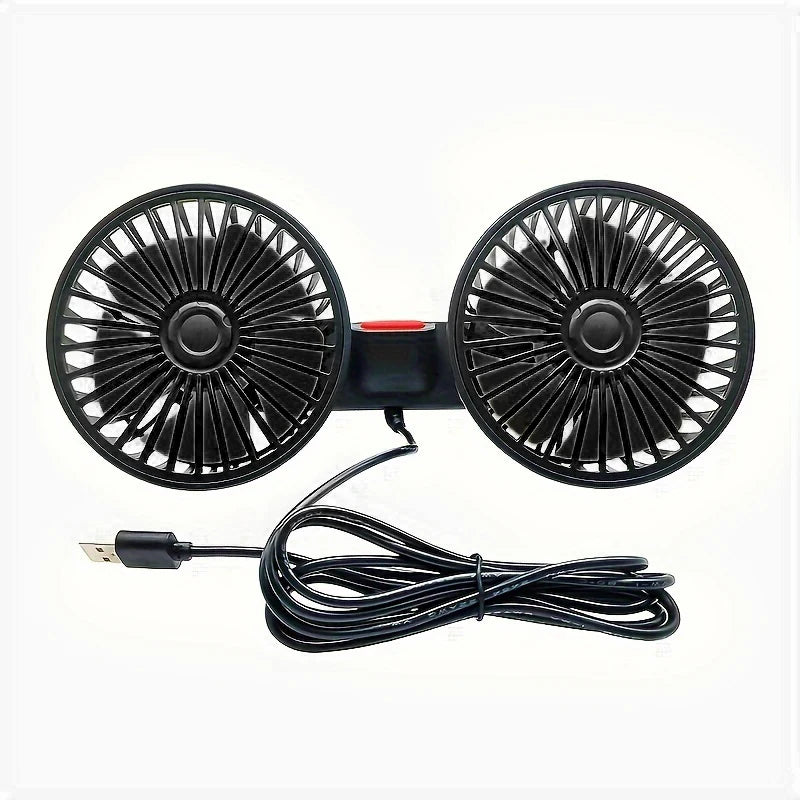 Car Fan 360° 3-speed Car Seat Back Cooling Fan USB Charge Dual Head Fan Adjustable Ro alternate view