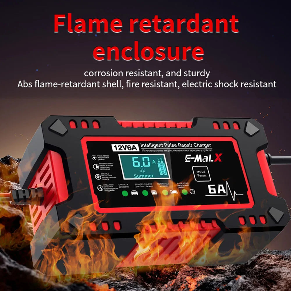 Car Battery Charger Intelligent Smart Battery Charging Fast Power Charging Pulse Repair Tools Digital Display Auto Accessories Universal For SUV Motorcycle Truck RV