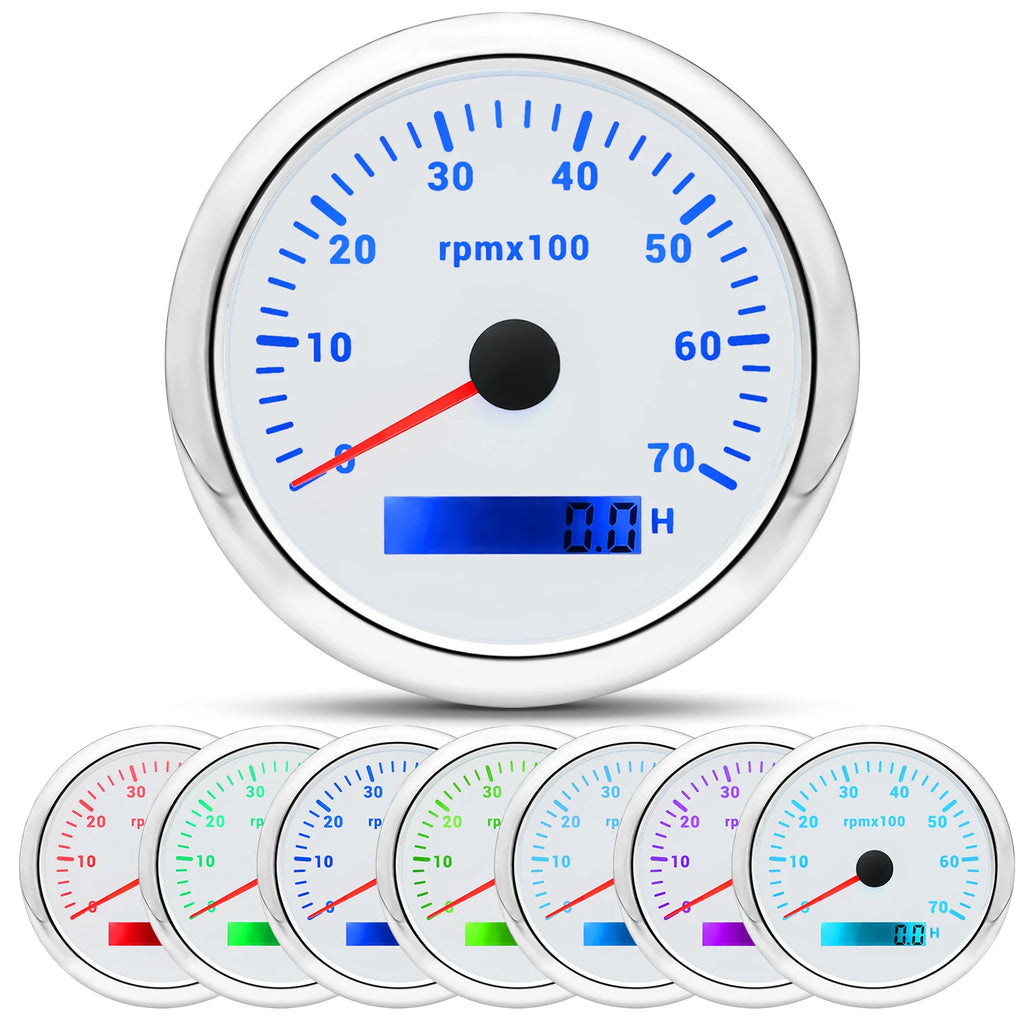 85MM Digital Tachometer 3000/4000/6000/7000/8000 RPM 7Colors Backlight Boat Tachometer with LCD for Car Marine Boat Yacht RV