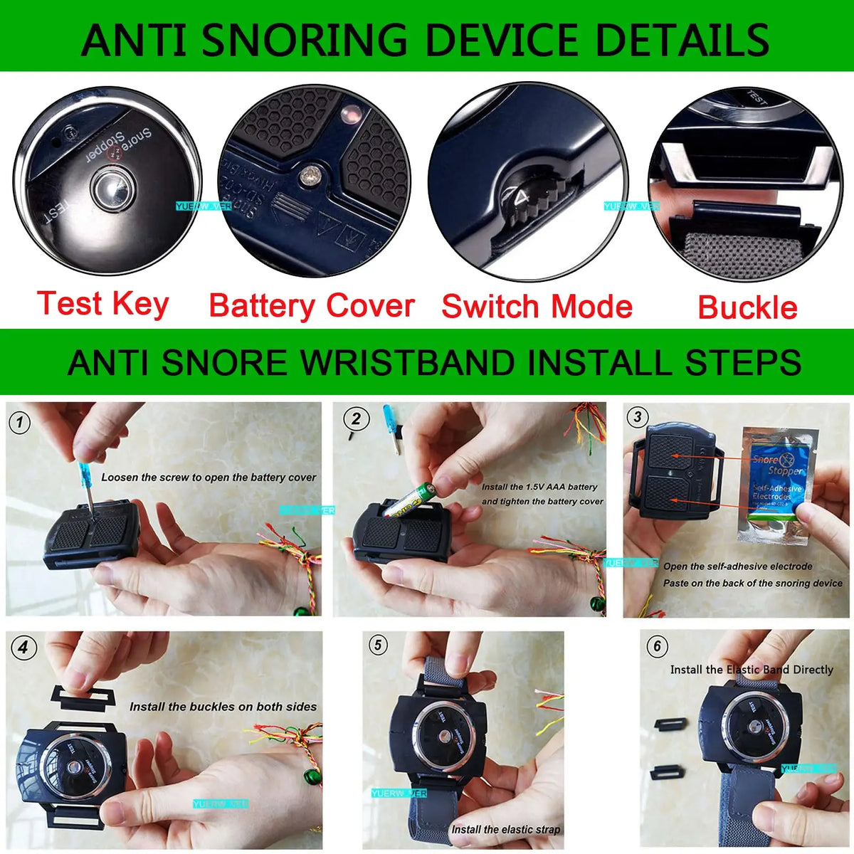 Professional Electronic Auto Anti Snore Wristband New Cessation Cure Solution Sleep additional angle