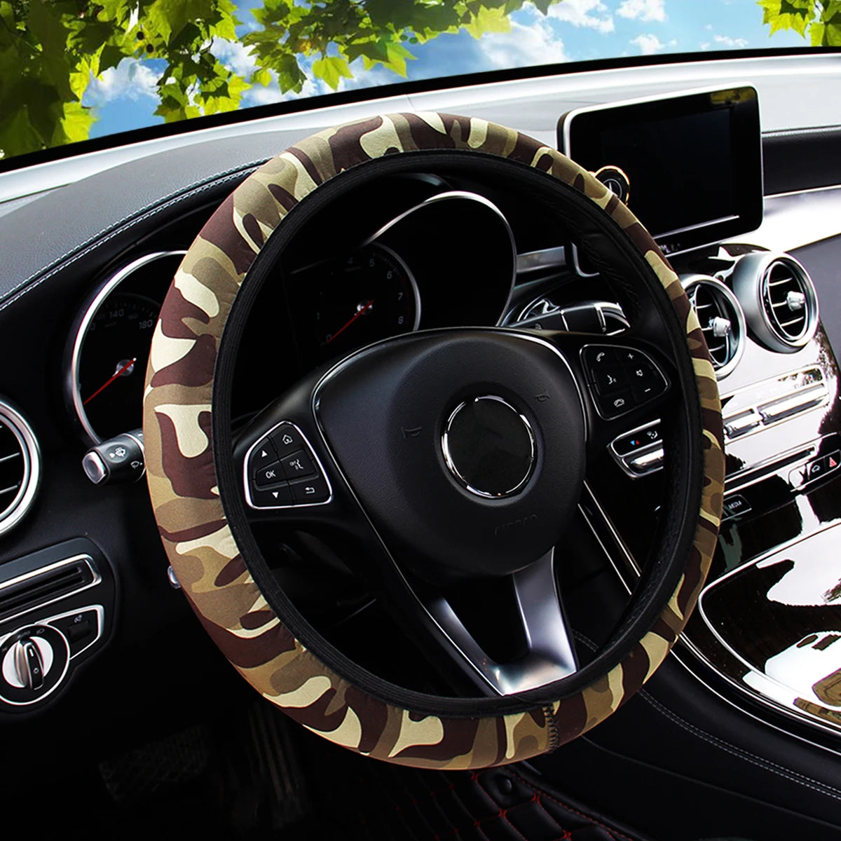 19 Diving material printed fabric car rimless steering wheel cover Christmas camouf additional angle