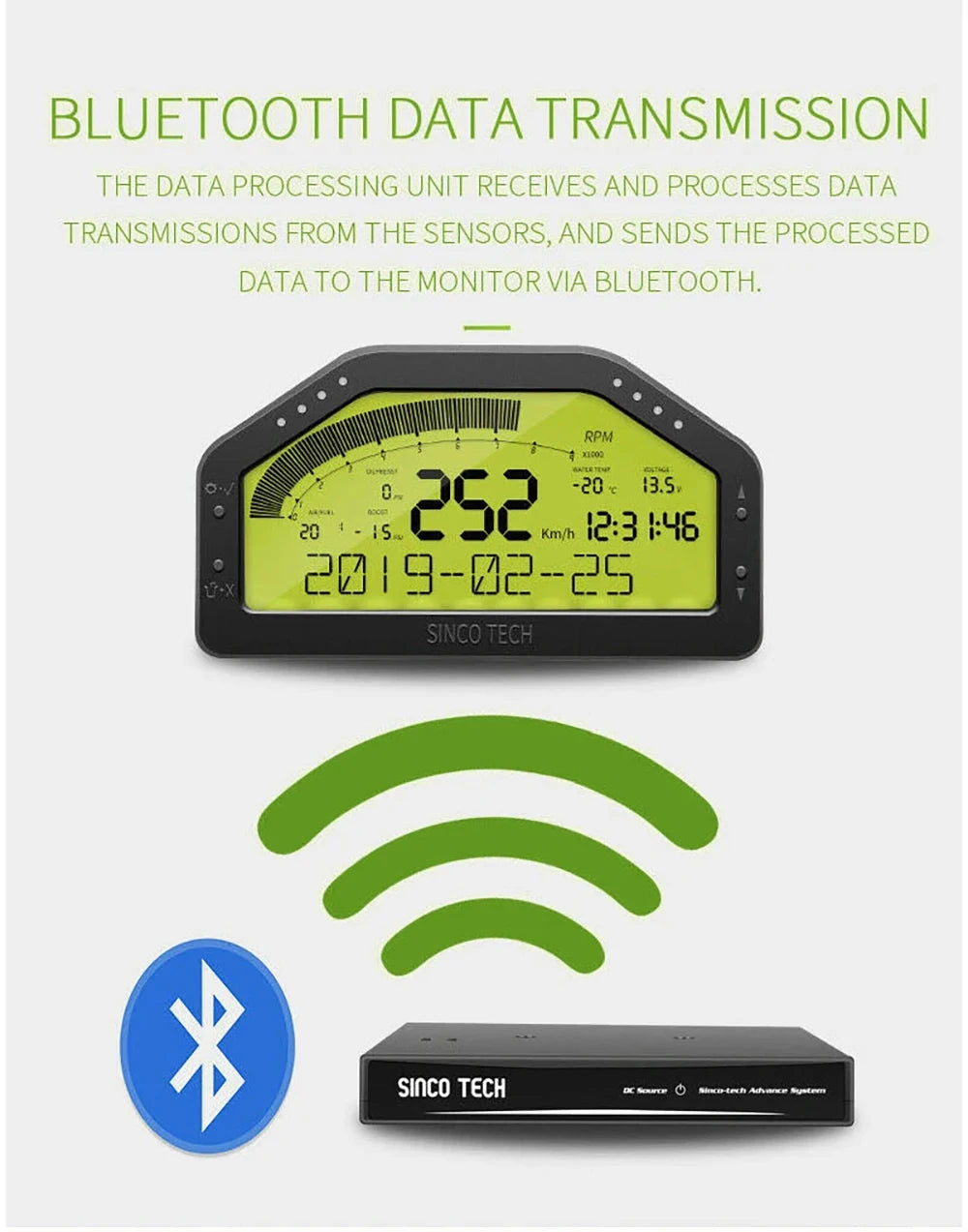 DO904 9-in-1 Multi-Function Car Gauge | LED Digital Tachometer with Full Sensor Kit close-up view