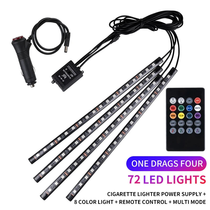 Neon LED Car Interior Ambient Foot Strip Light Kit Accessories RGB Backlight Remote App detail view