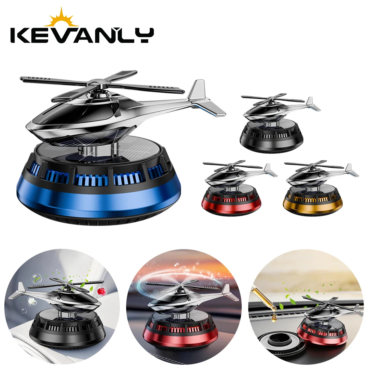 Solar Powered Air Freshener | Airplane Helicopter Rotatable Car Dashboard Decoration