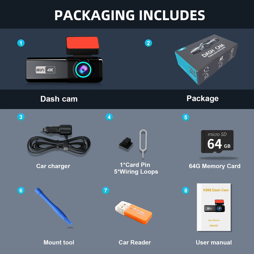 Aprilboy WIFI GPS Car Dash Cam HD 4K Car DVR Front and Rear Dual Lens Auto Car Camera Night Vision G-Sensor 24H Parking Monitor