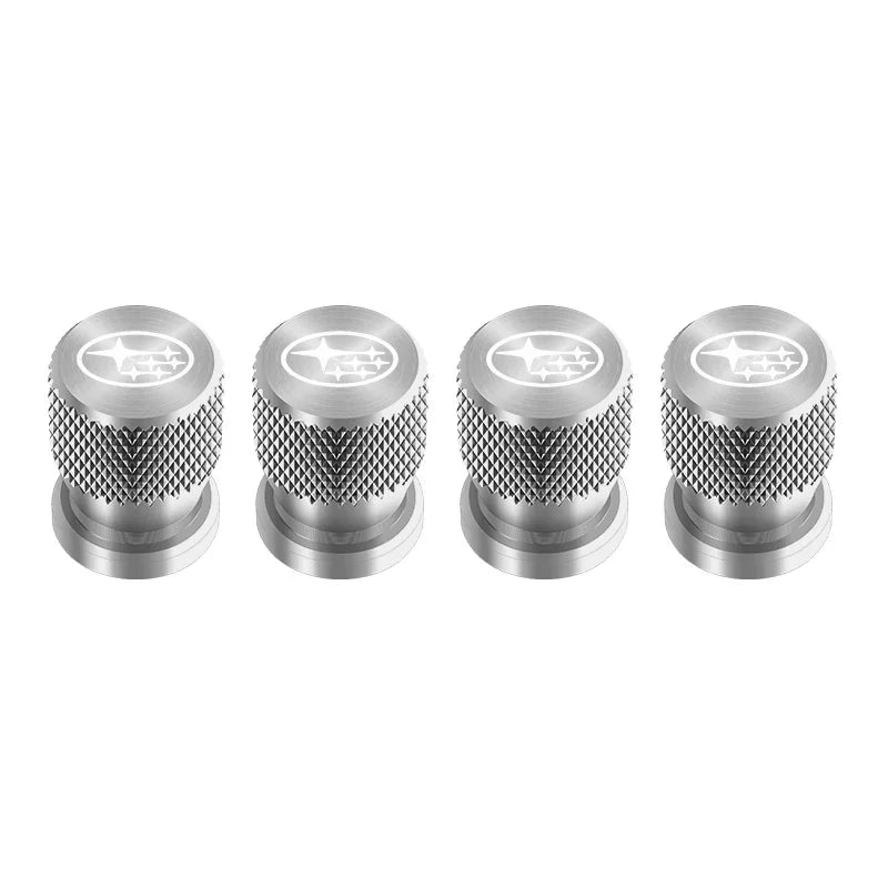 4pcs Metal Car Tire Valve Stem Caps for SUBARU Forester Impreza Legacy Outback WRX STI close-up view