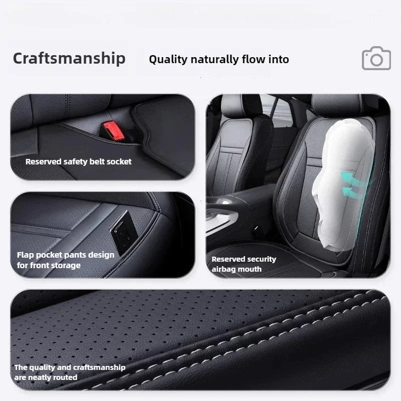 1PCS Nappa Leather Car Seat Cover Anti-Slip and Full Wrap Driver Car Seat Protector Ma close-up view