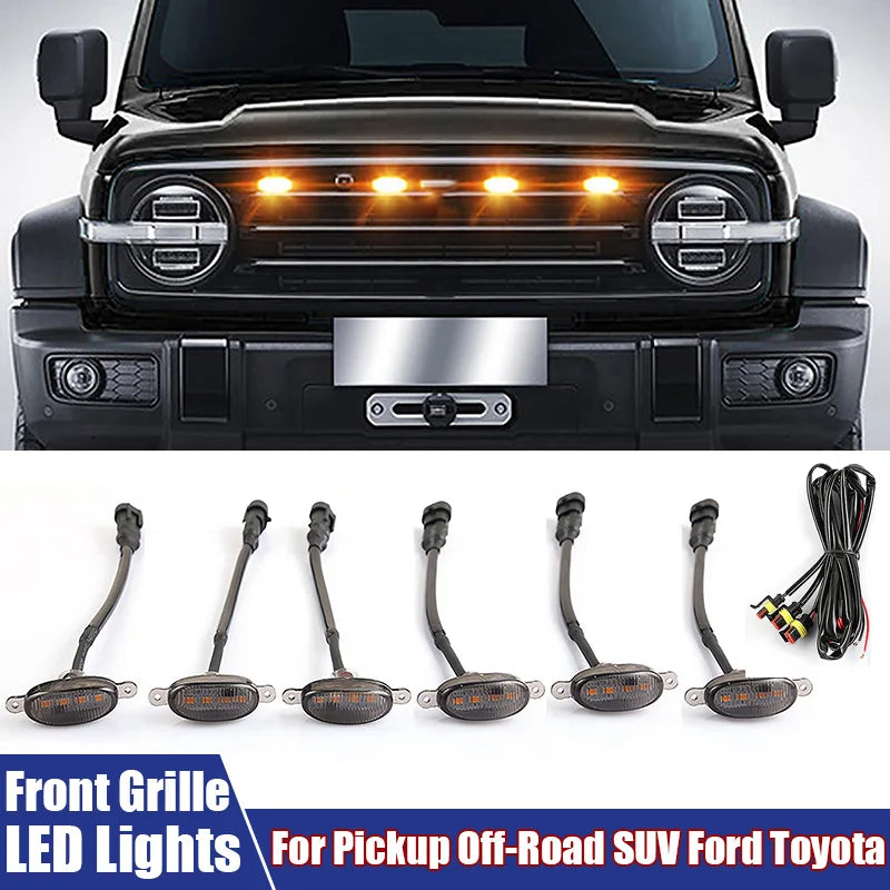 Universal LED Car Front Grille Lights | Eagle Eye Lamp with Harness for Pickup, Off-Road, SUV, Ford,