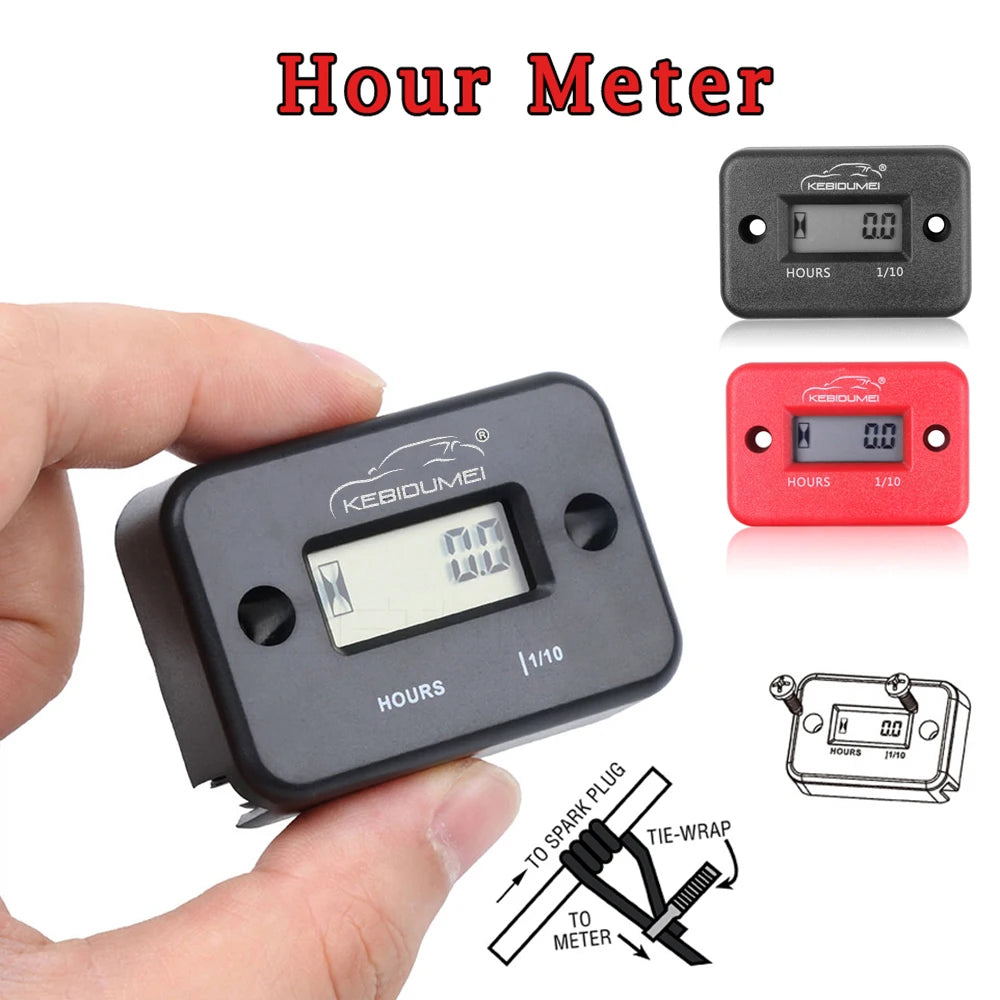 Digital LCD Hour Meter | Waterproof Engine Hour Tracker for Motorcycle ATV Marine