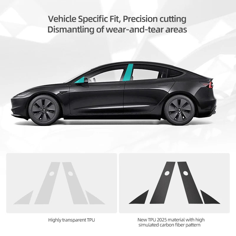 For Tesla Model 3 Highland 2024 Model Y 2019-2025 Juniper Car Body A B Center Pillar TPU Protector Film Decoration Accessories