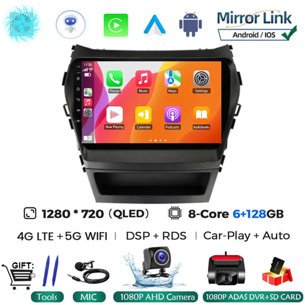 Android 16 Car Radio for Hyundai Santa Fe 2013-2017 | GPS Navigation Stereo close-up view