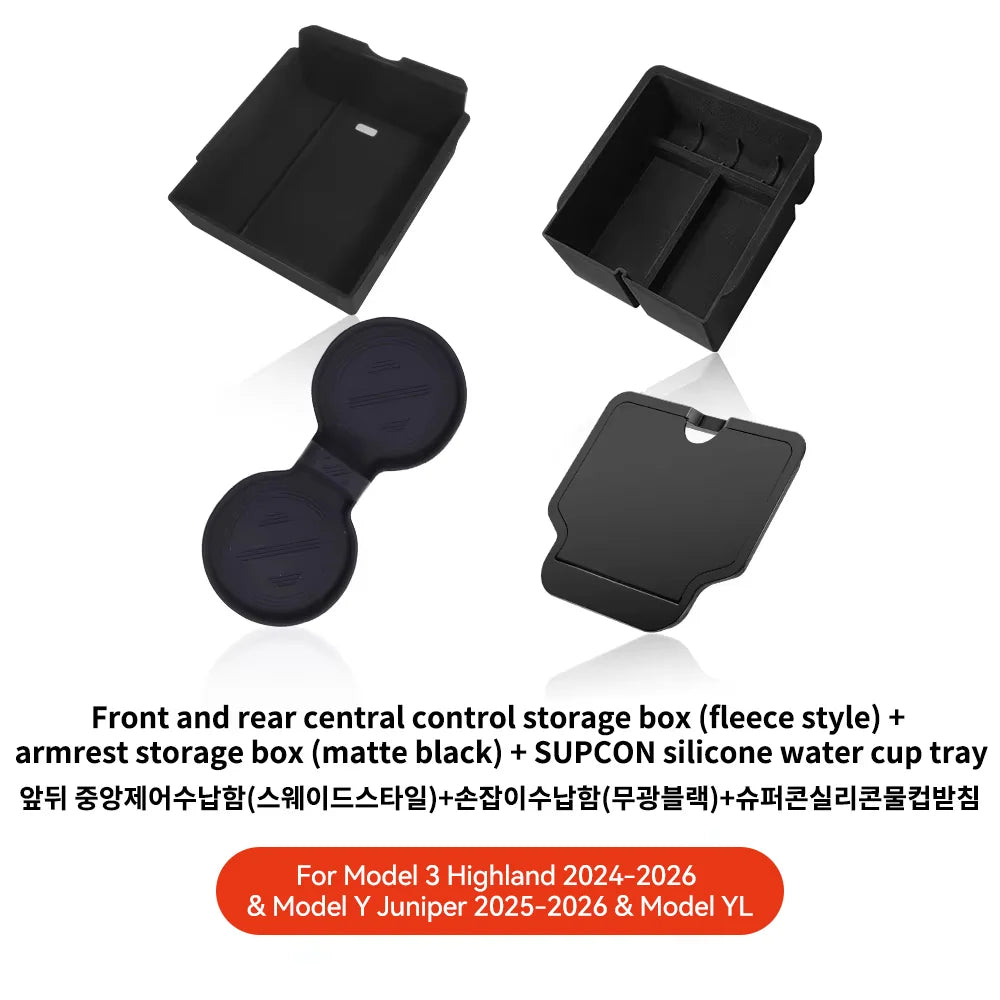 For Tesla Model 3/Y/Highland/Juniper 2026 Center Armrest Hidden Storage Box | Cup Holder detail view