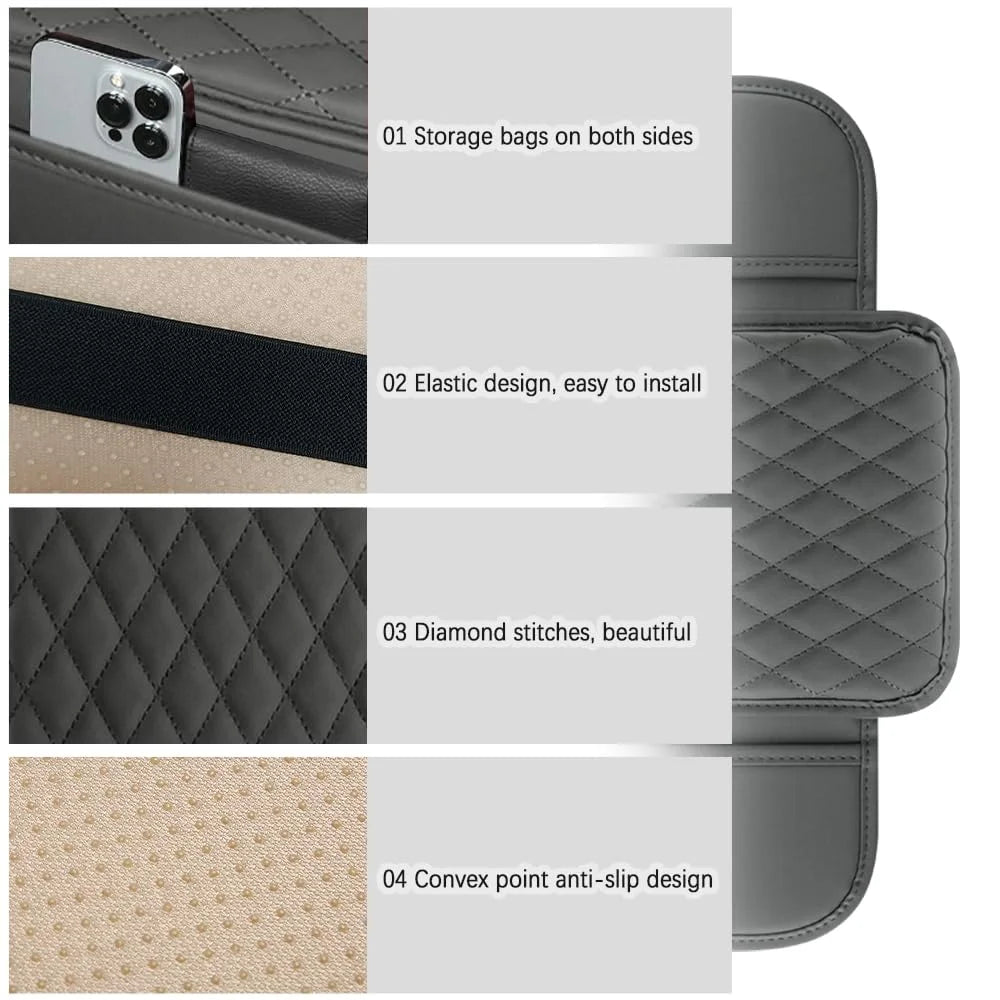 1PC Diamond Pattern PU Leather Car Center Console Armrest Cover, Protector with Dual Storage Pockets, Wear-Resistant