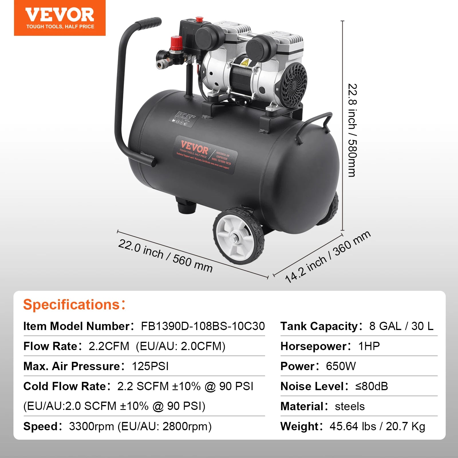 Air Compressor 750W-3000W Oil Free Quiet Portable Pump | Auto Repair & Tire Inflation alternate view
